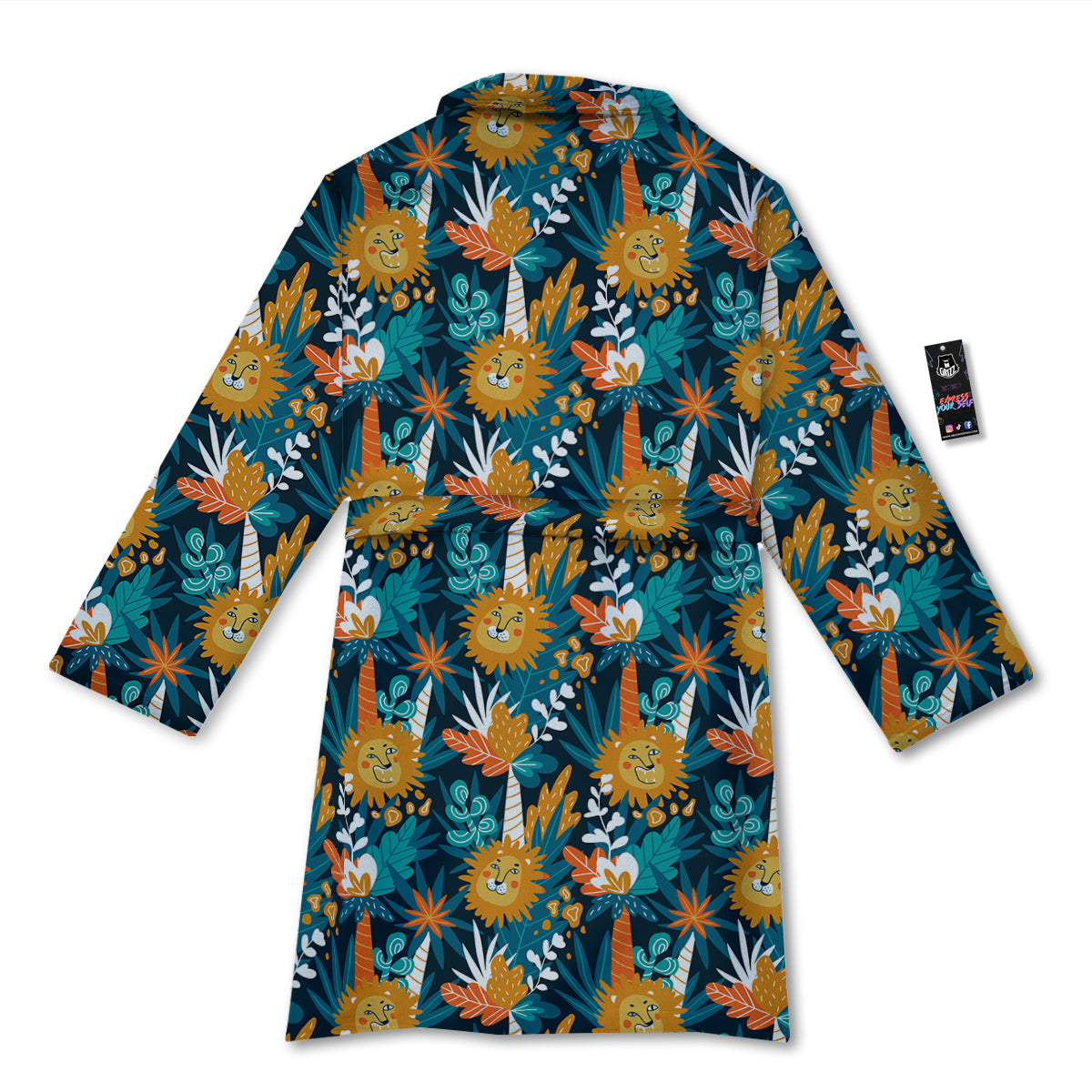 Cartoon Lion And Forest Print Pattern Bathrobe-grizzshop