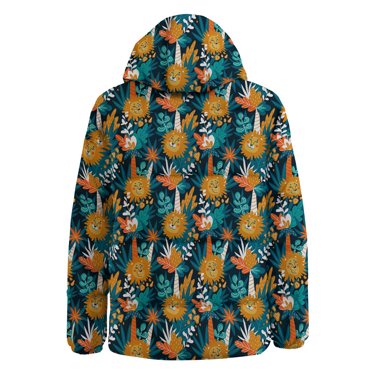 Cartoon Lion And Forest Print Pattern Down Jacket-grizzshop