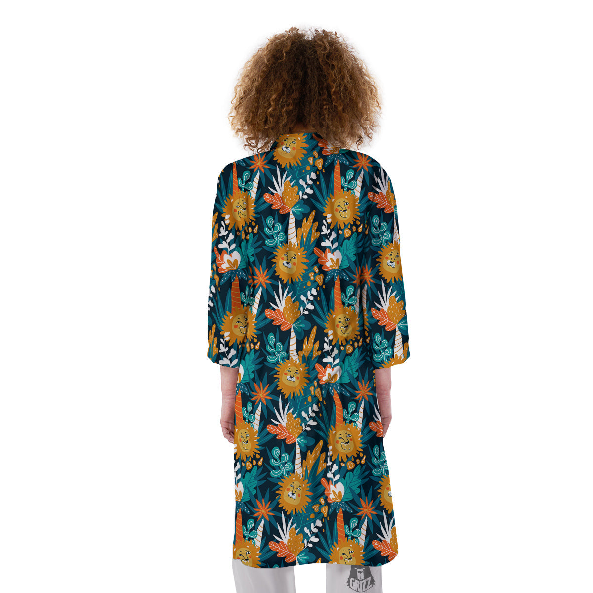 Cartoon Lion And Forest Print Pattern Kimono-grizzshop