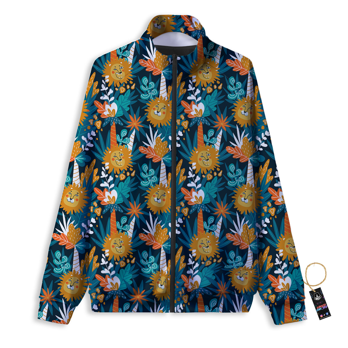 Cartoon Lion And Forest Print Pattern Track Jacket-grizzshop