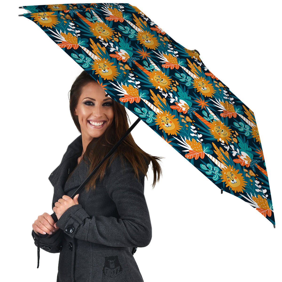 Cartoon Lion And Forest Print Pattern Umbrella-grizzshop