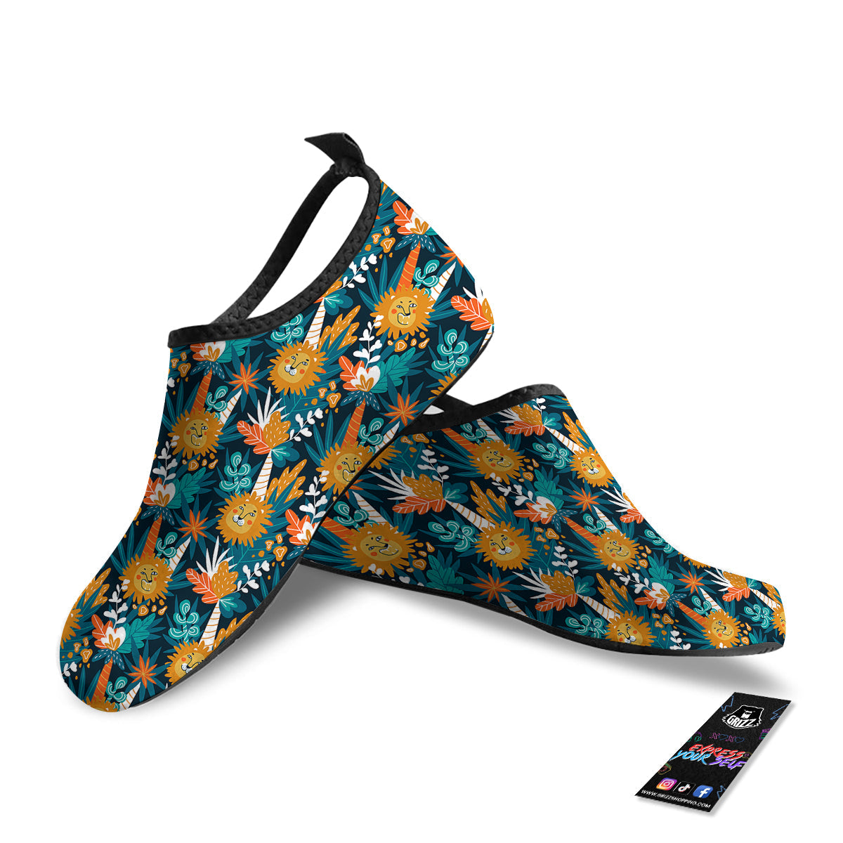 Cartoon Lion And Forest Print Pattern Water Shoes-grizzshop