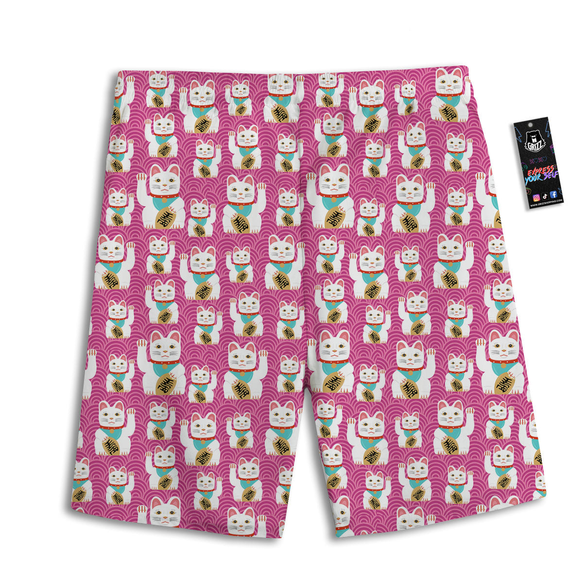 Cartoon Lucky Cat Japanese Print Pattern Men's Athletic Shorts