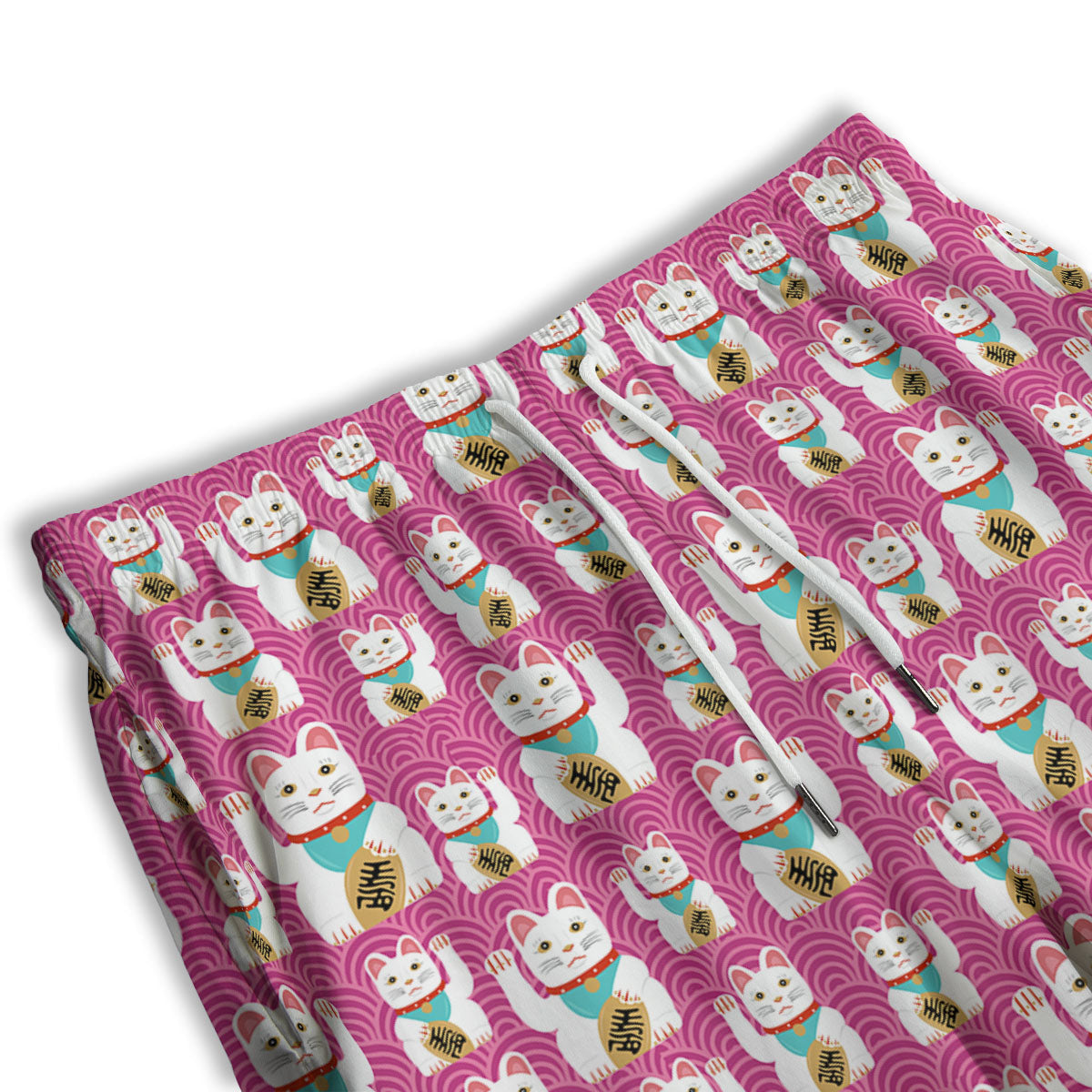 Cartoon Lucky Cat Japanese Print Pattern Men's Athletic Shorts
