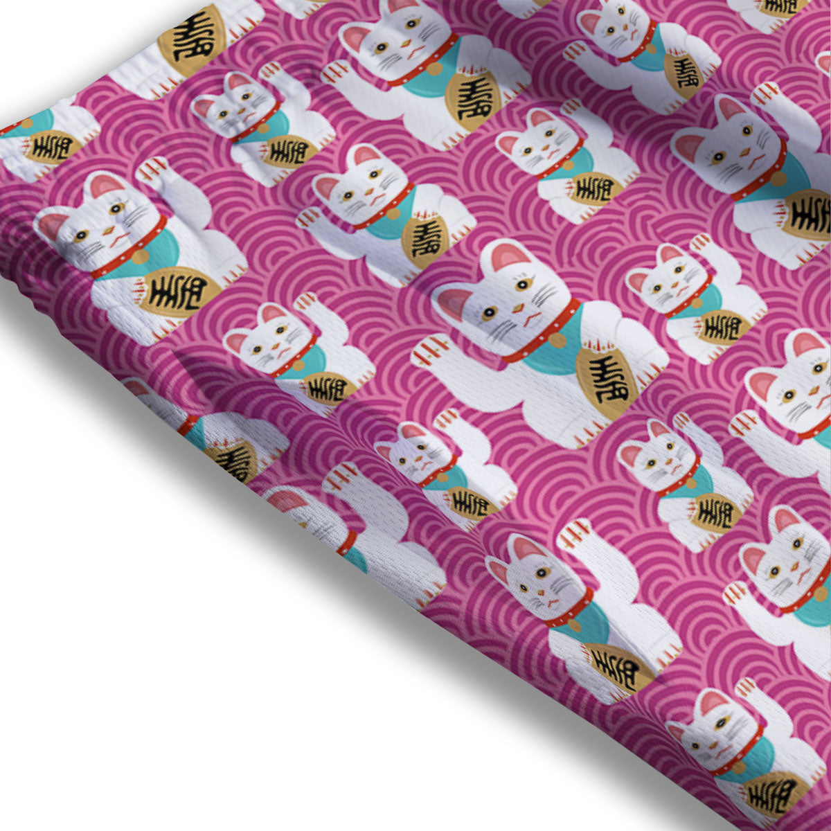 Cartoon Lucky Cat Japanese Print Pattern Mesh Shorts