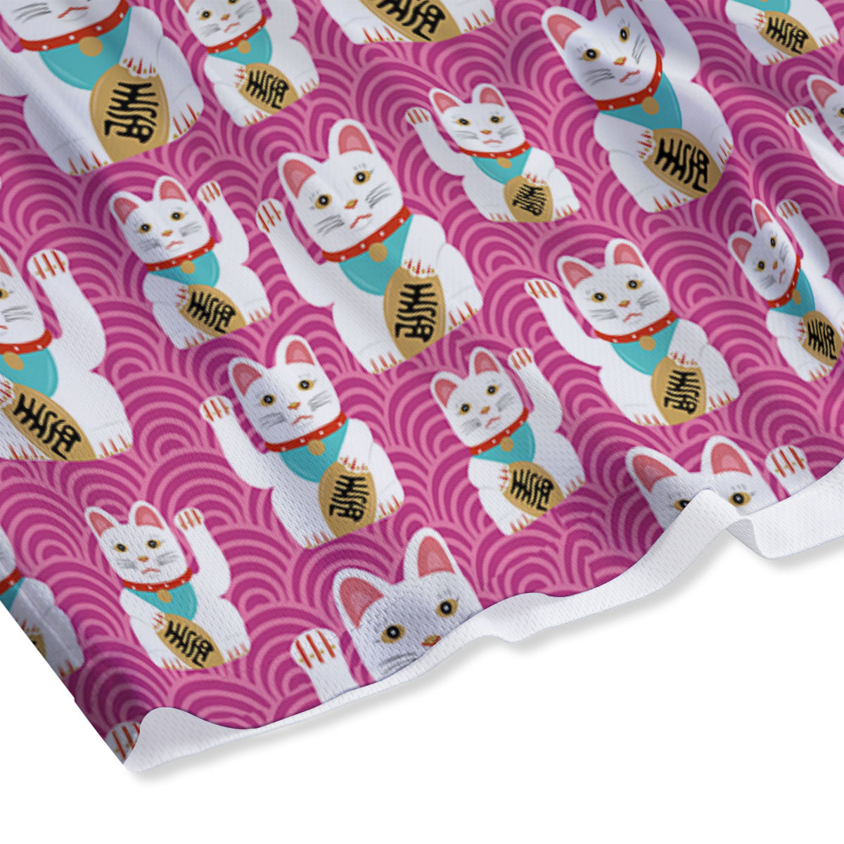 Cartoon Lucky Cat Japanese Print Pattern Mesh Shorts