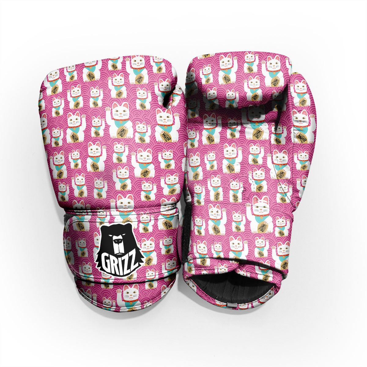 Cartoon Lucky Cat Japanese Print Pattern Pro Boxing Glove