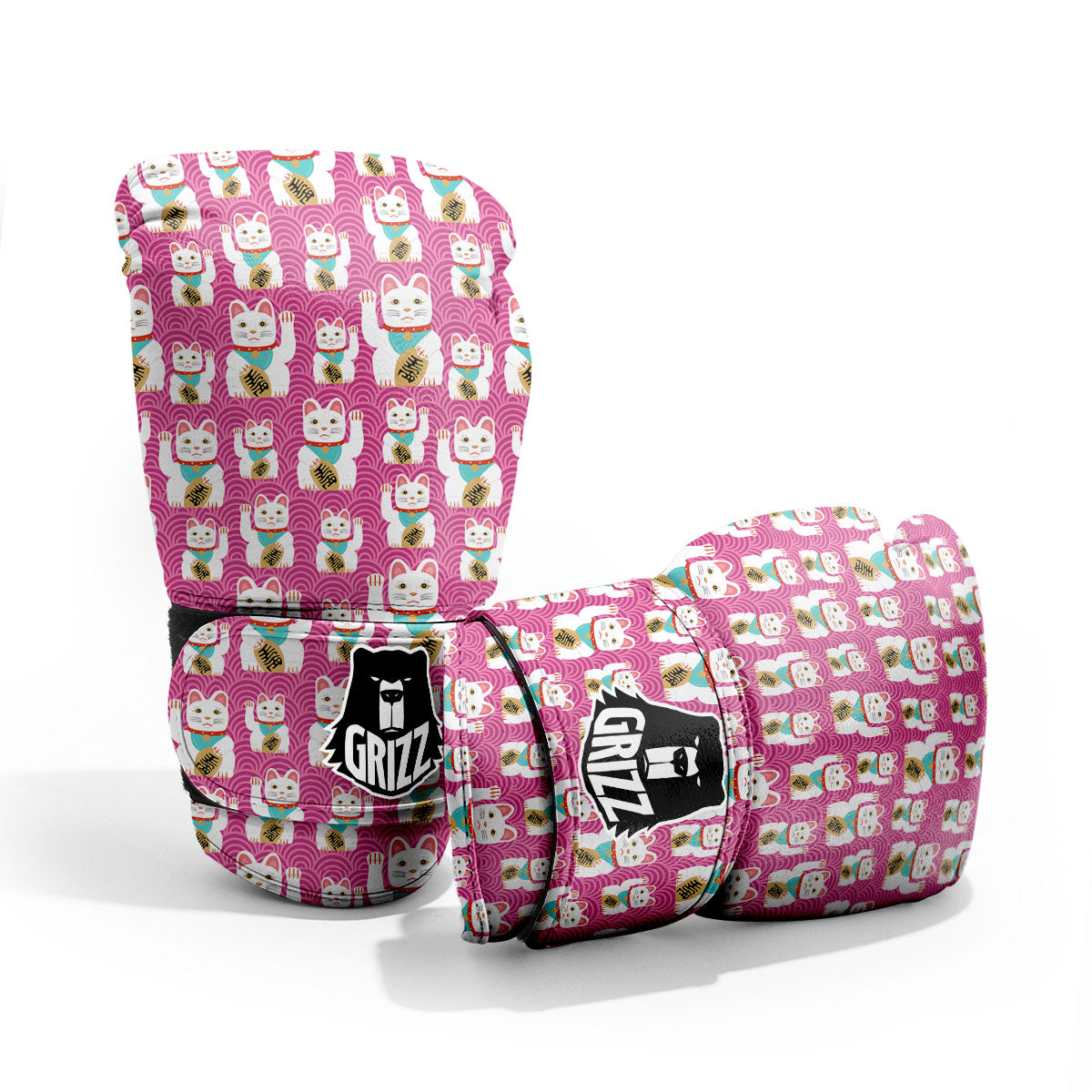 Cartoon Lucky Cat Japanese Print Pattern Pro Boxing Glove