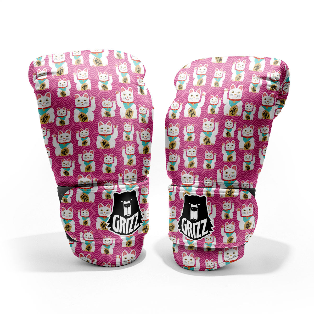 Cartoon Lucky Cat Japanese Print Pattern Pro Boxing Glove