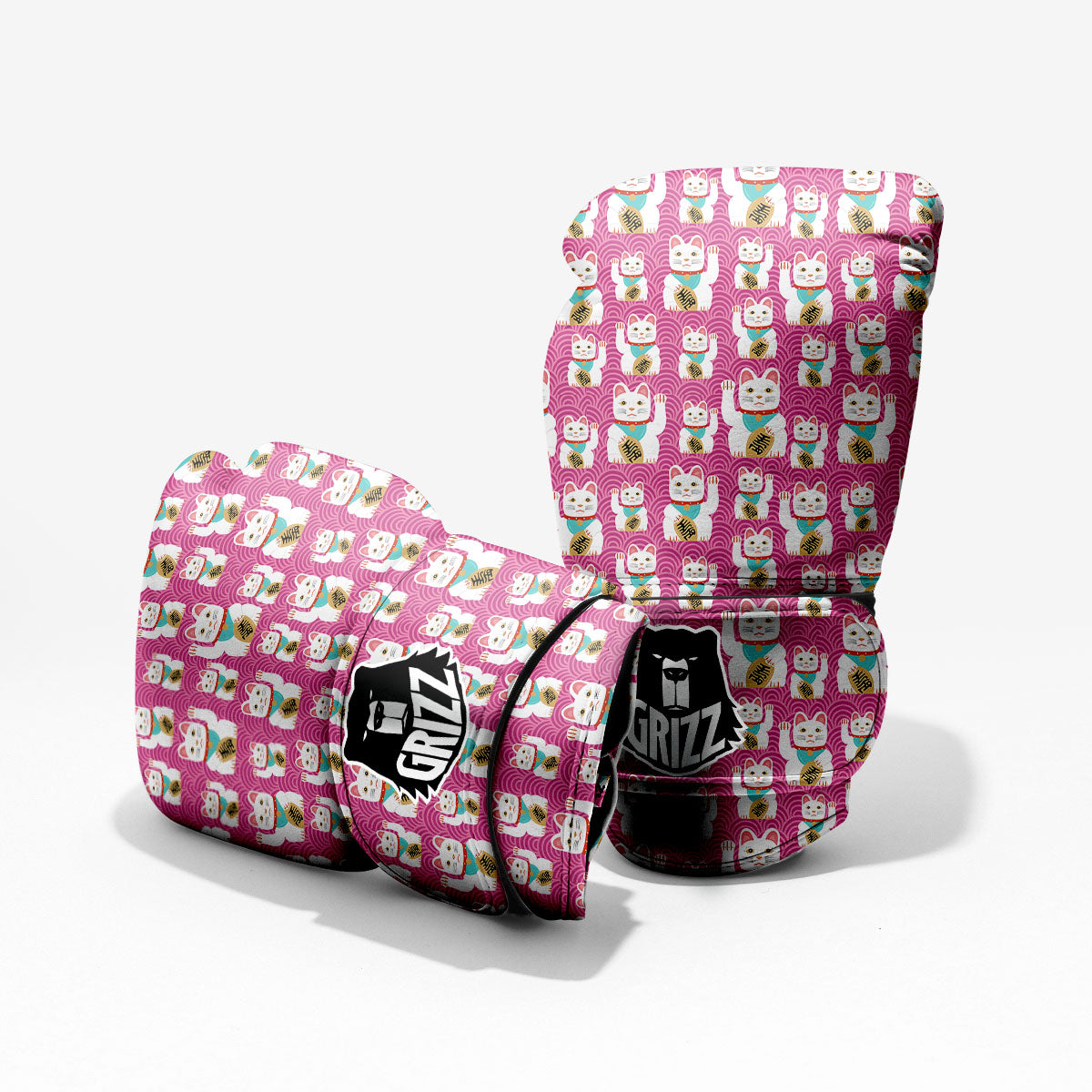 Cartoon Lucky Cat Japanese Print Pattern Pro Boxing Glove