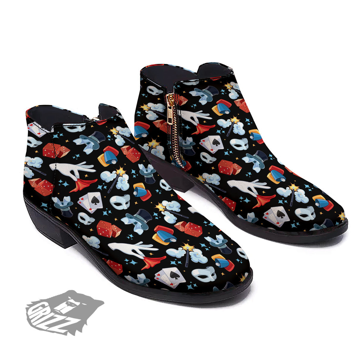 Cartoon Magic Show Print Pattern Ankle Boots-grizzshop