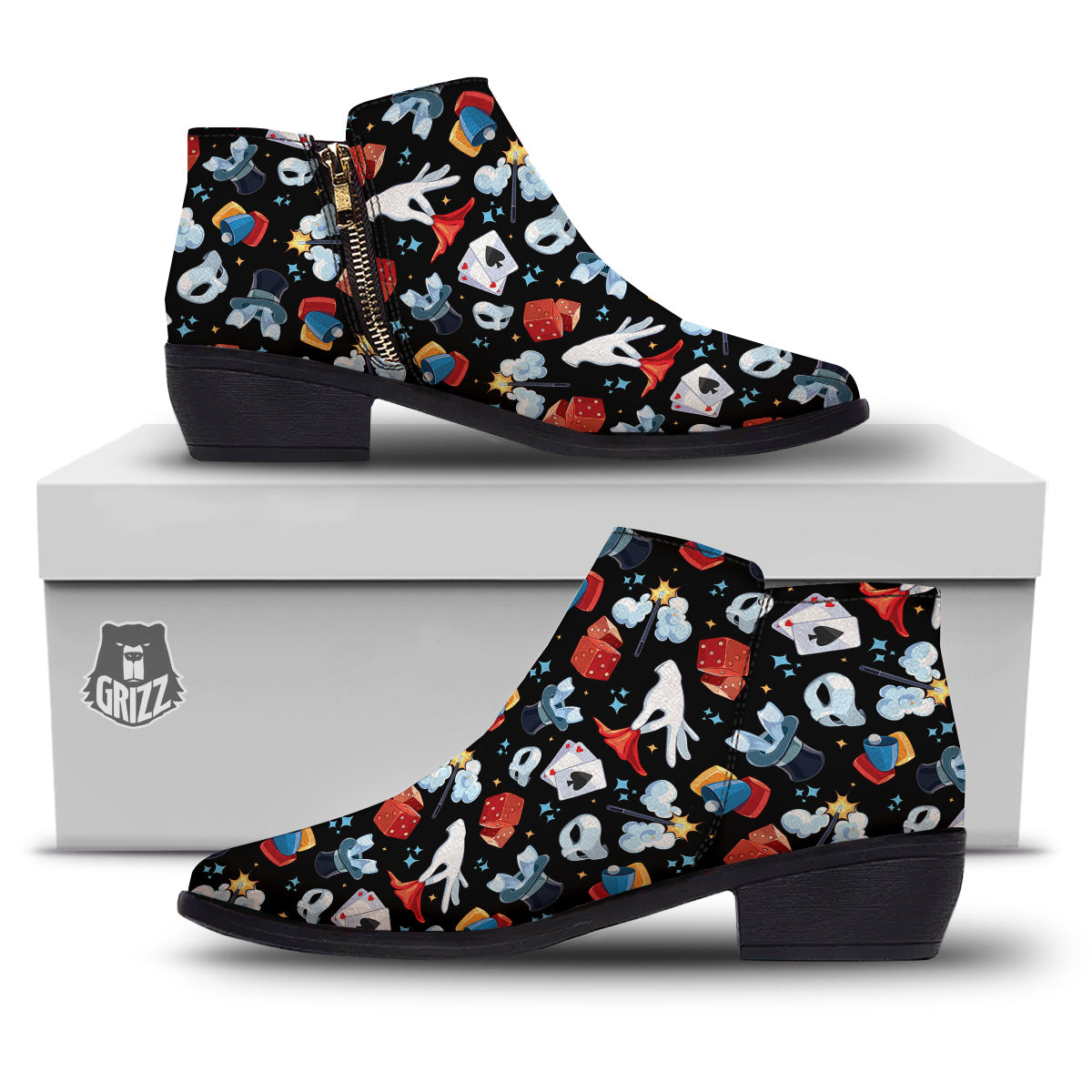 Cartoon Magic Show Print Pattern Ankle Boots-grizzshop