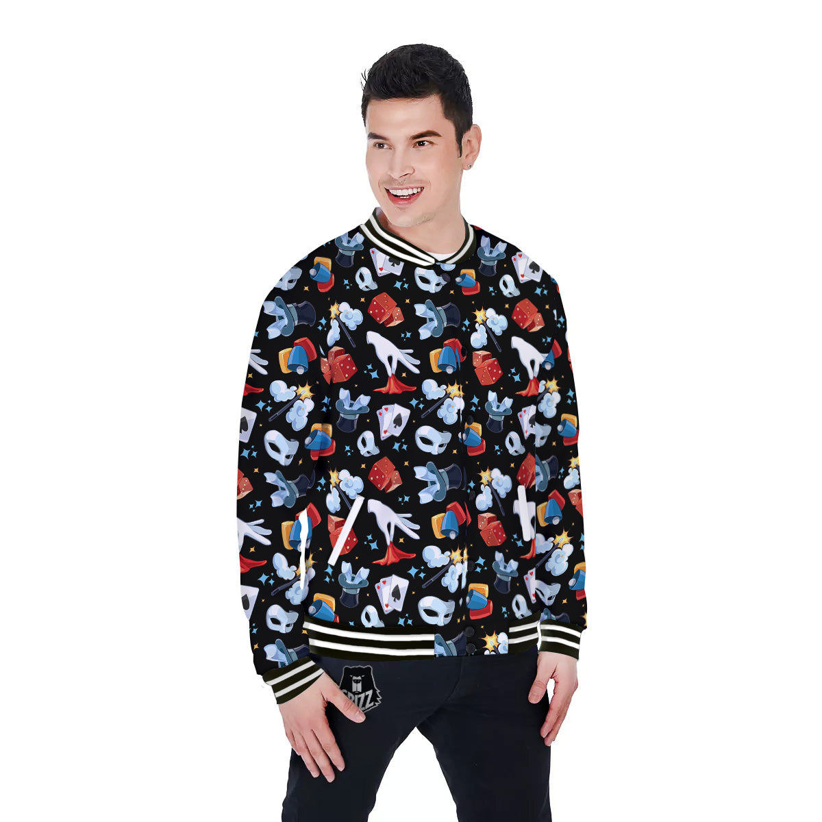 Cartoon Magic Show Print Pattern Baseball Jacket-grizzshop