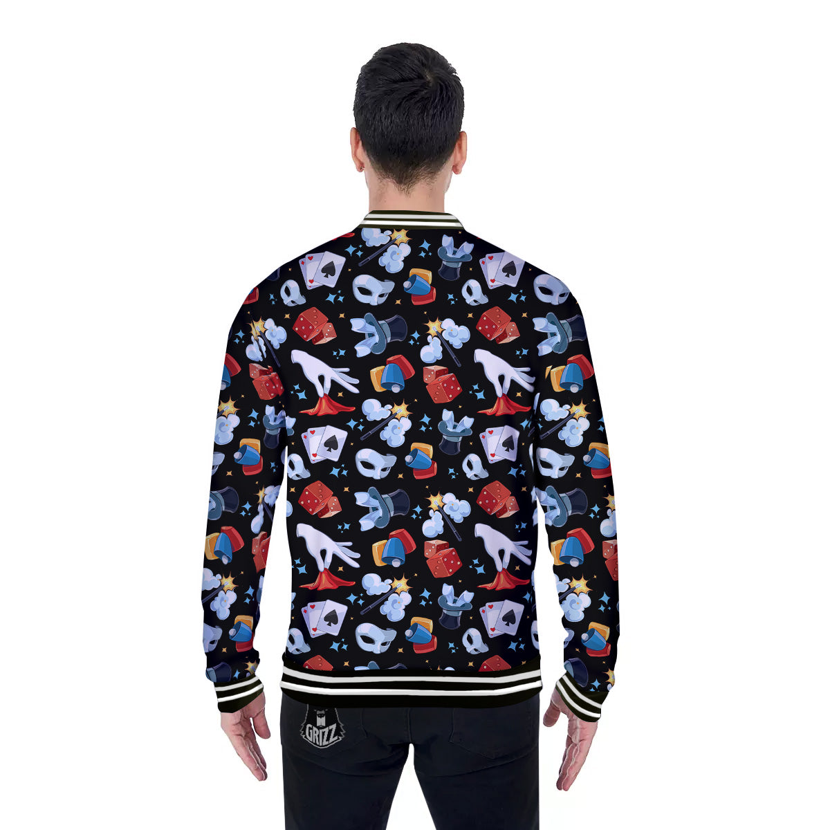 Cartoon Magic Show Print Pattern Baseball Jacket-grizzshop