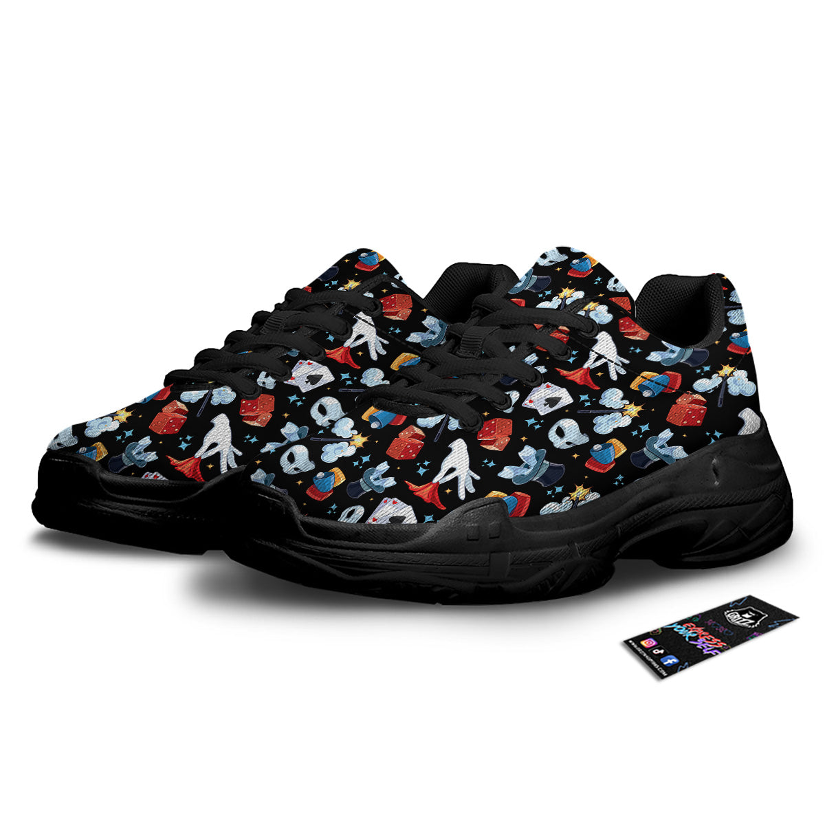 Cartoon Magic Show Print Pattern Black Chunky Shoes-grizzshop