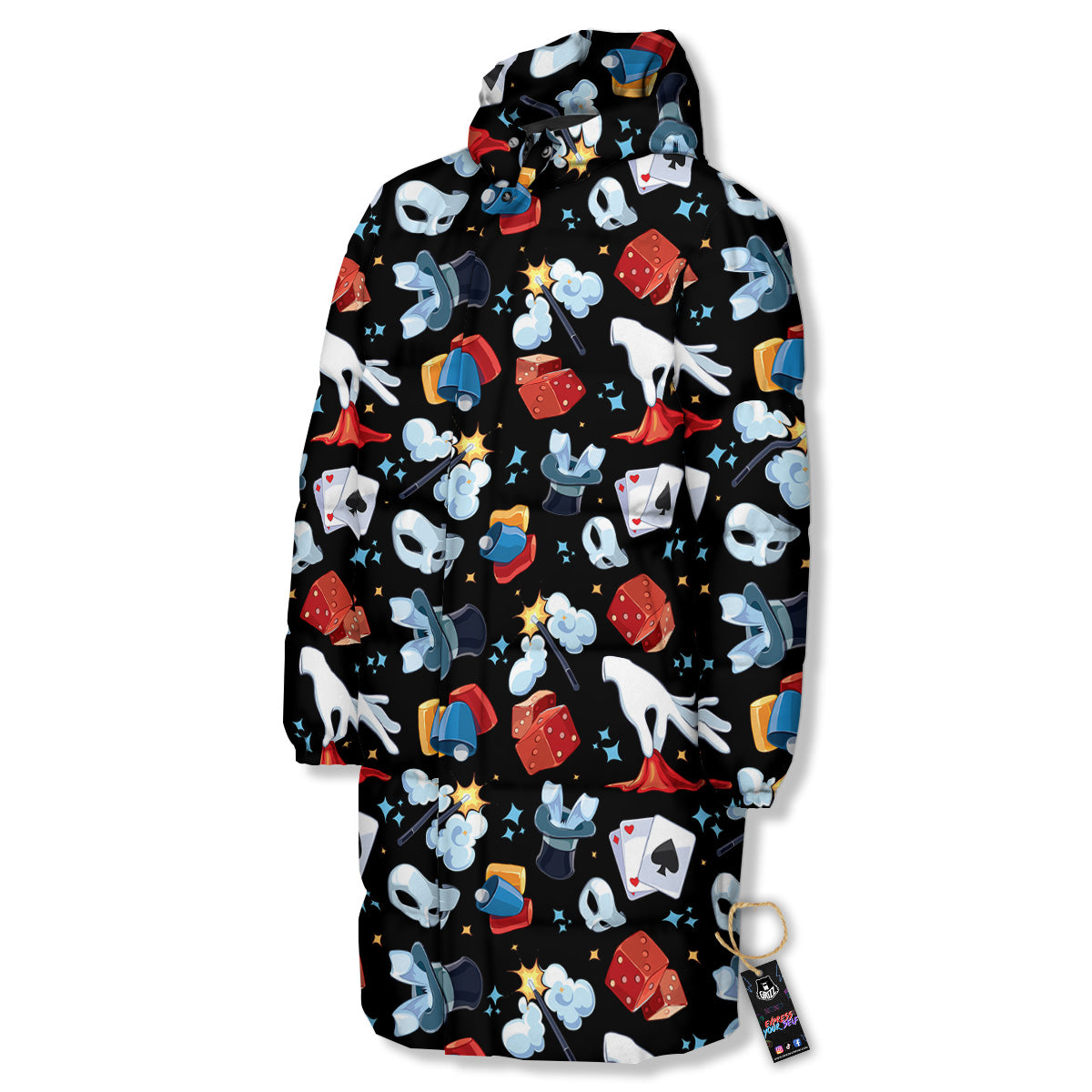 Cartoon Magic Show Print Pattern Long Down Jacket-grizzshop