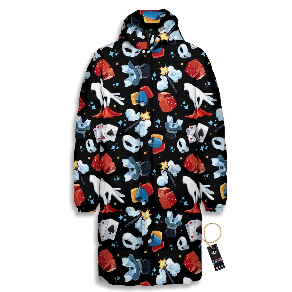 Cartoon Magic Show Print Pattern Long Down Jacket-grizzshop