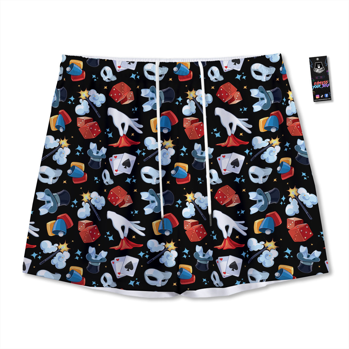 Cartoon Magic Show Print Pattern Mesh Shorts-grizzshop