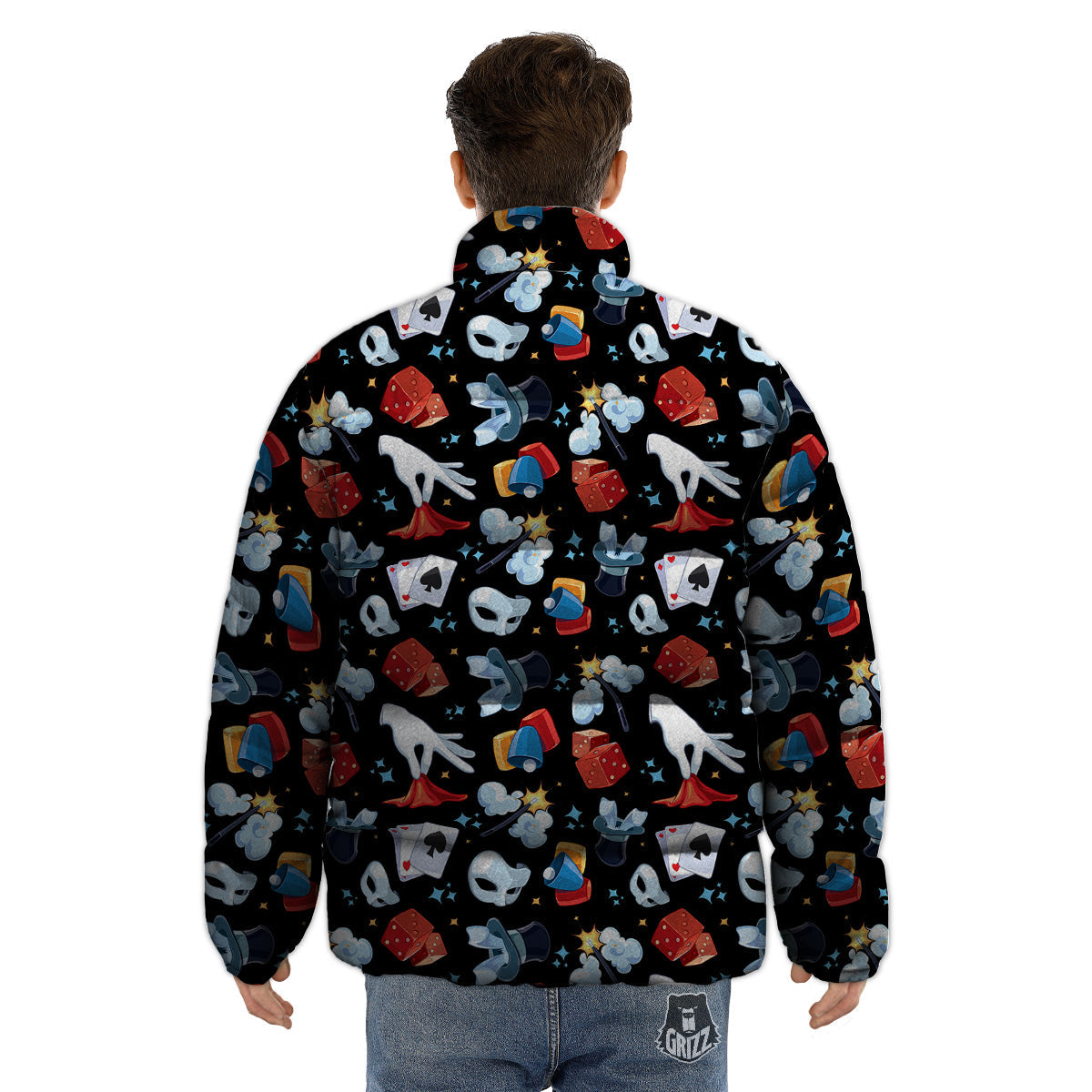 Cartoon Magic Show Print Pattern Puffer Jacket-grizzshop