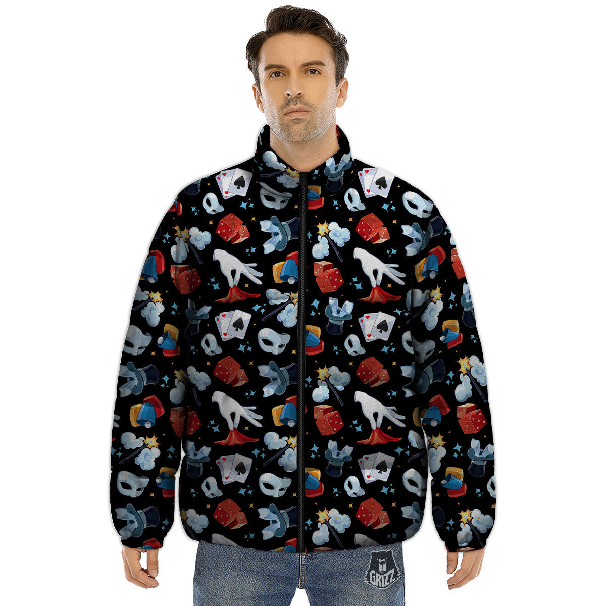 Cartoon Magic Show Print Pattern Puffer Jacket-grizzshop