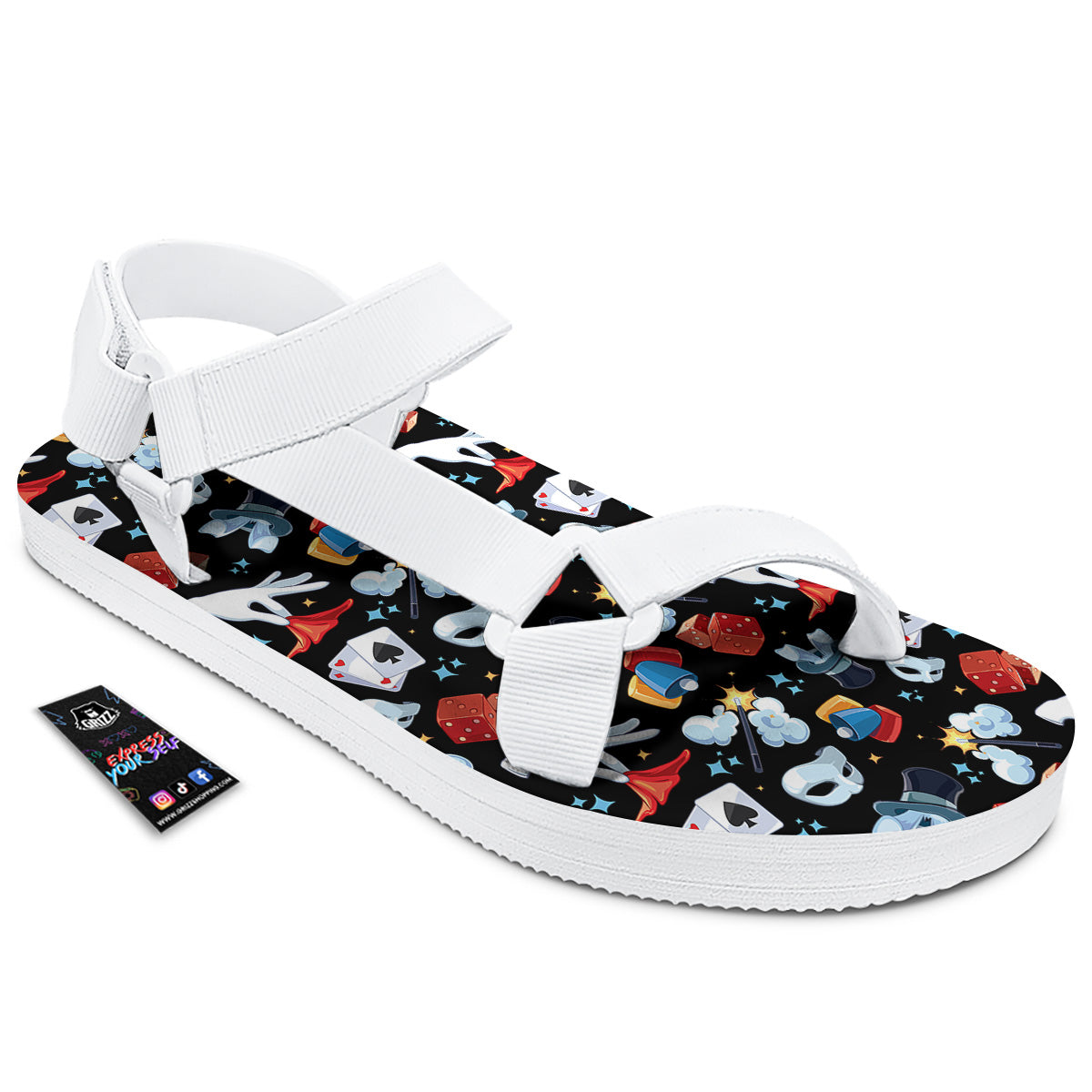 Cartoon Magic Show Print Pattern White Open Toe Sandals-grizzshop