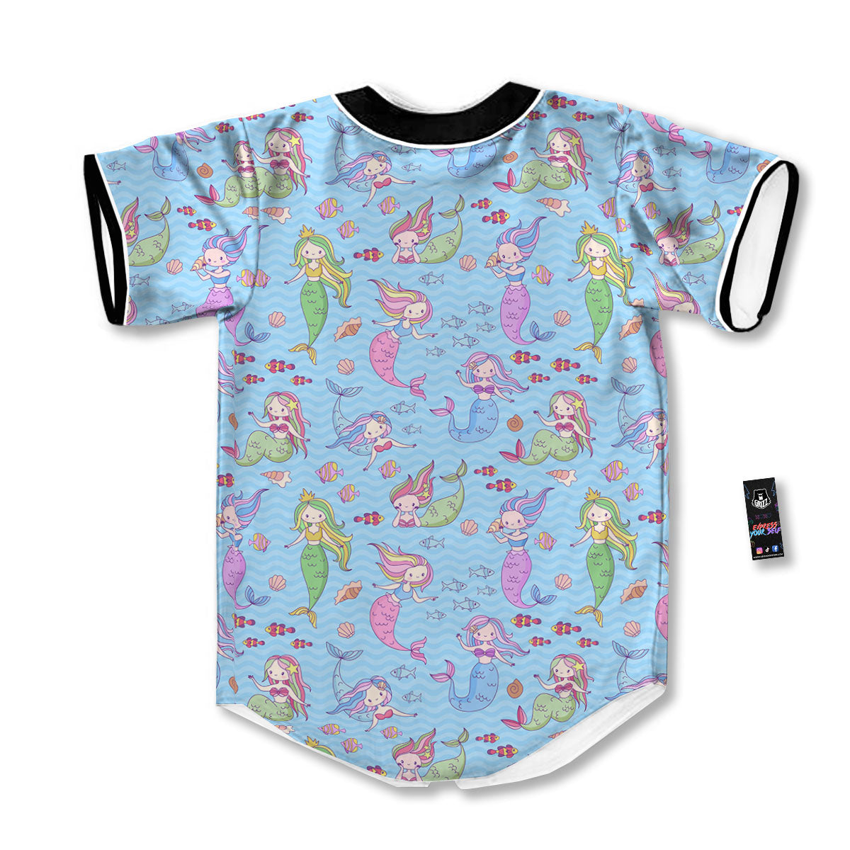 Cartoon Mermaid Print Pattern Baseball Jersey-grizzshop