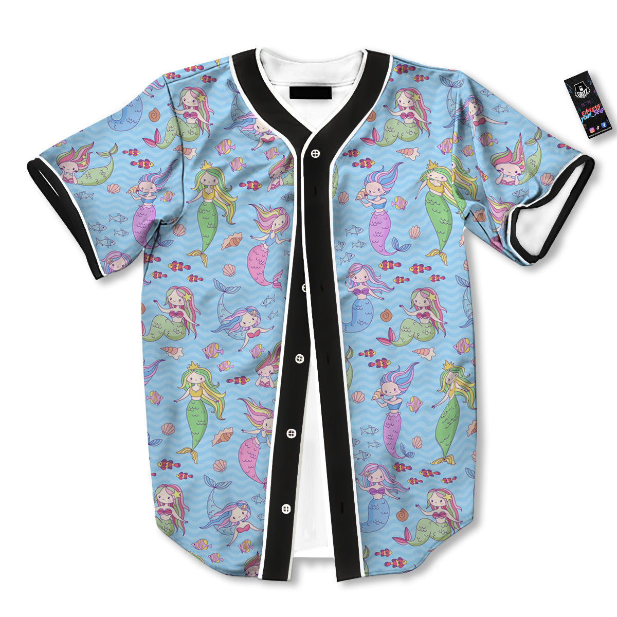 Cartoon Mermaid Print Pattern Baseball Jersey-grizzshop