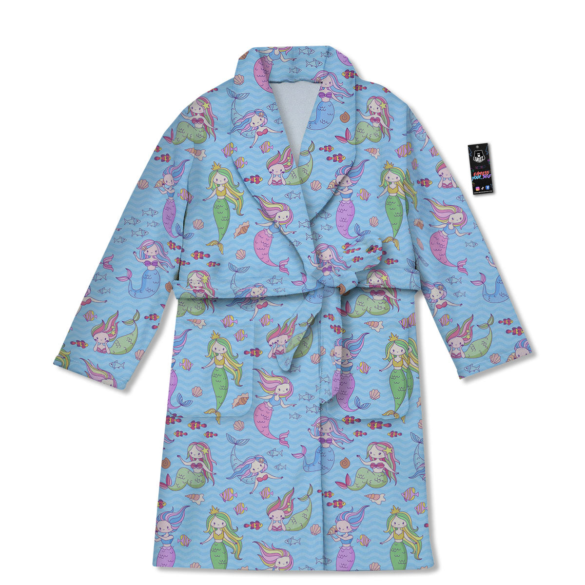 Cartoon Mermaid Print Pattern Bathrobe-grizzshop