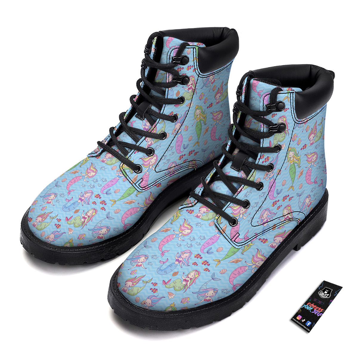 Cartoon Mermaid Print Pattern Boots-grizzshop