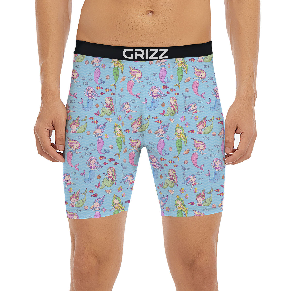 Cartoon Mermaid Print Pattern Boxer Briefs-grizzshop