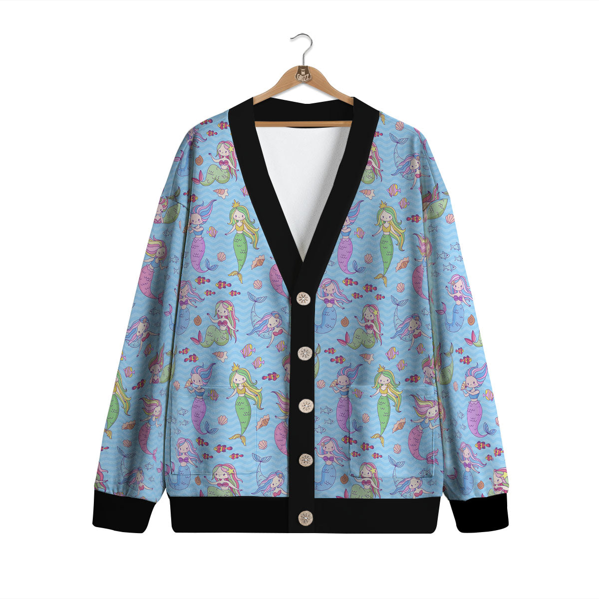 Cartoon Mermaid Print Pattern Cardigan-grizzshop
