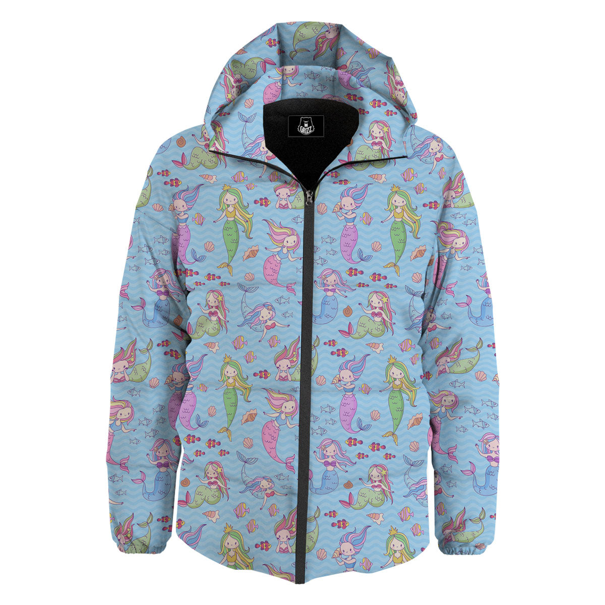 Cartoon Mermaid Print Pattern Down Jacket-grizzshop
