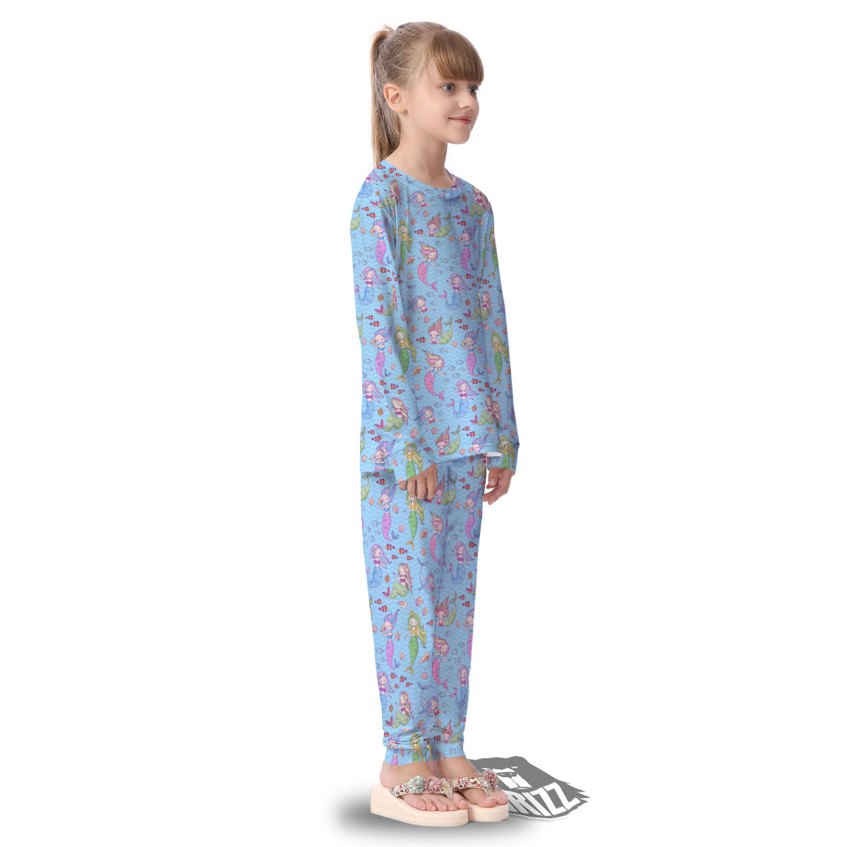 Cartoon Mermaid Print Pattern Kid's Pajamas-grizzshop