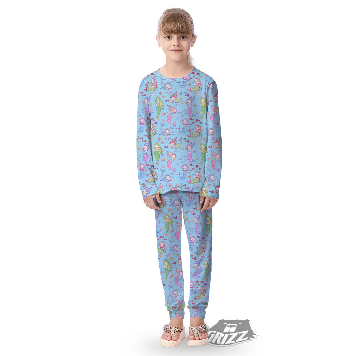 Cartoon Mermaid Print Pattern Kid's Pajamas-grizzshop