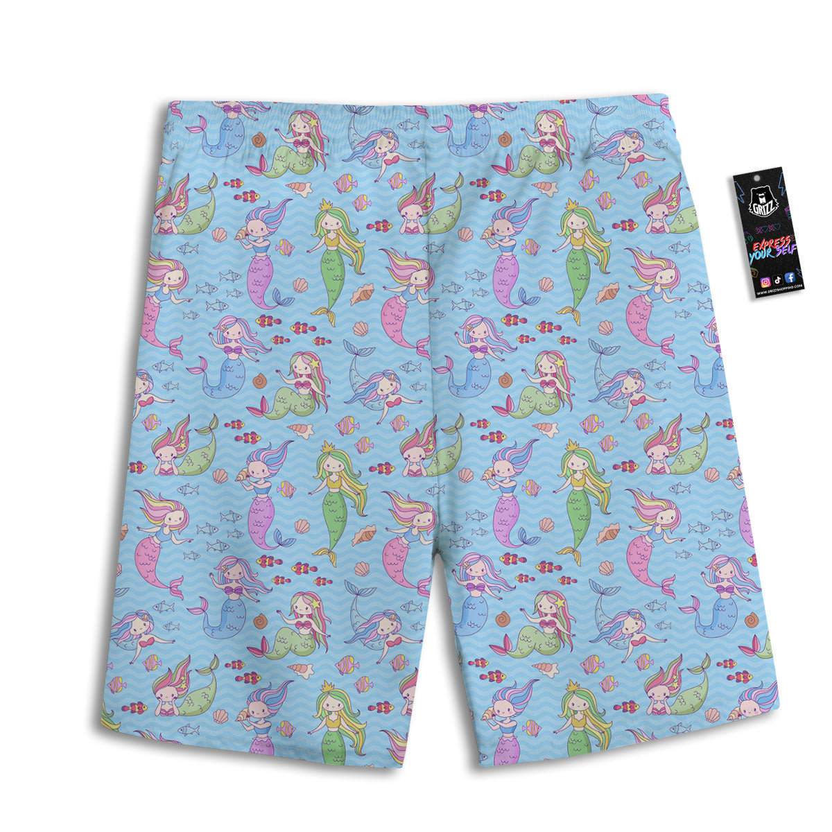 Cartoon Mermaid Print Pattern Men's Athletic Shorts