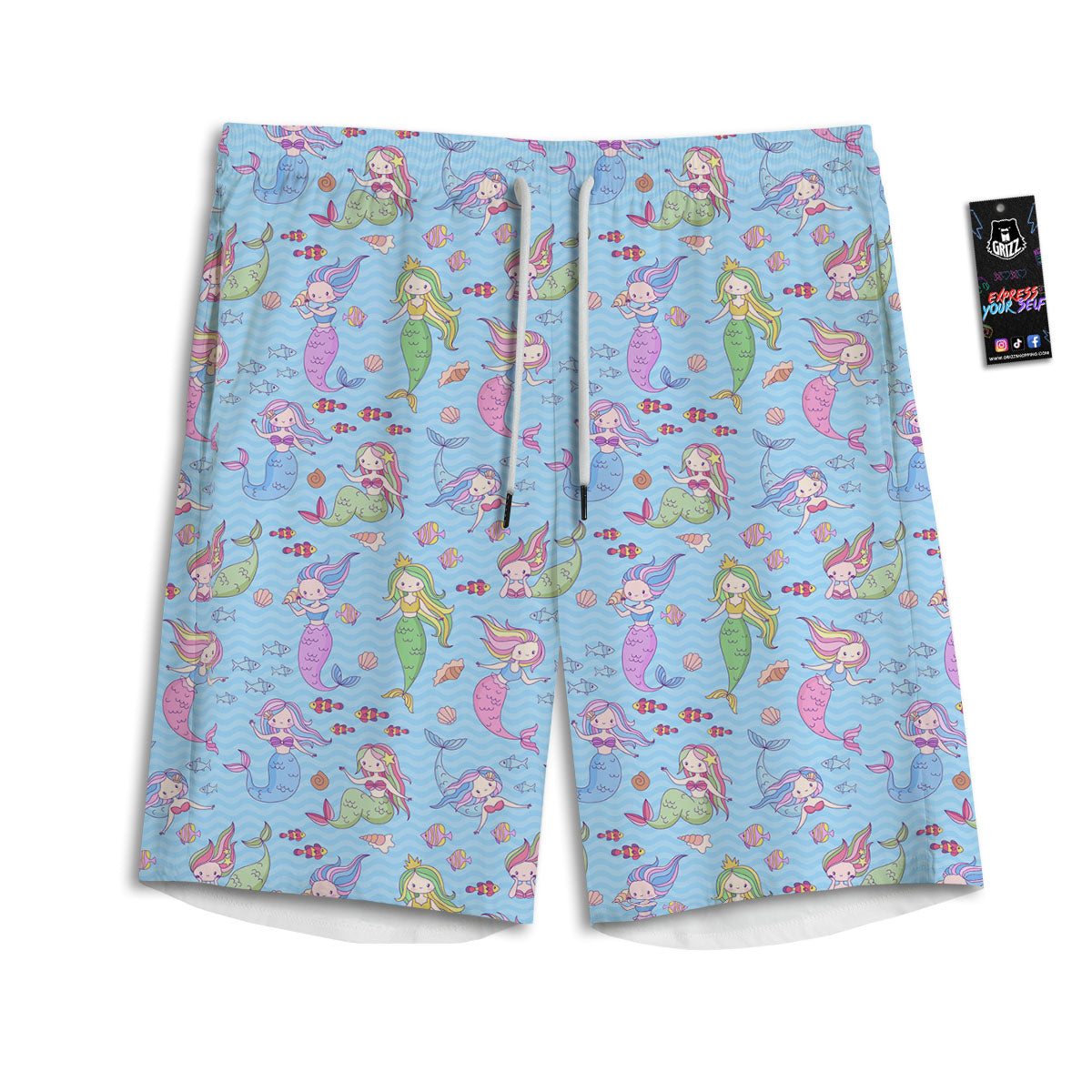 Cartoon Mermaid Print Pattern Men's Athletic Shorts