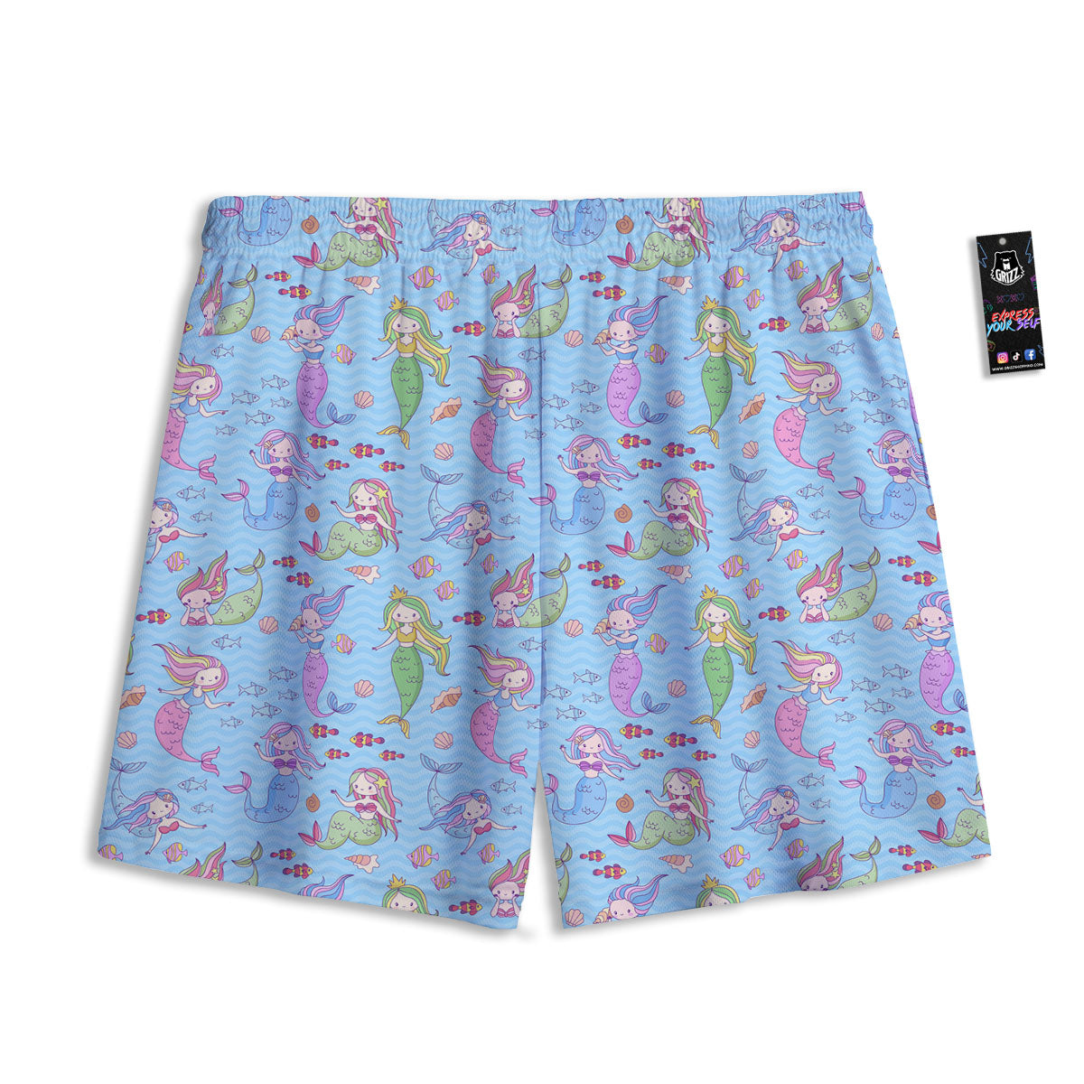 Cartoon Mermaid Print Pattern Mesh Shorts