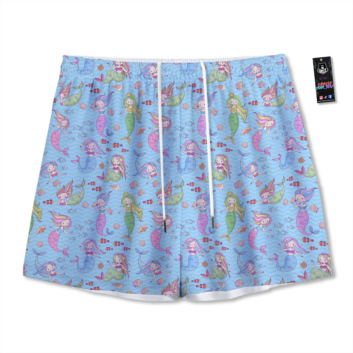 Cartoon Mermaid Print Pattern Mesh Shorts
