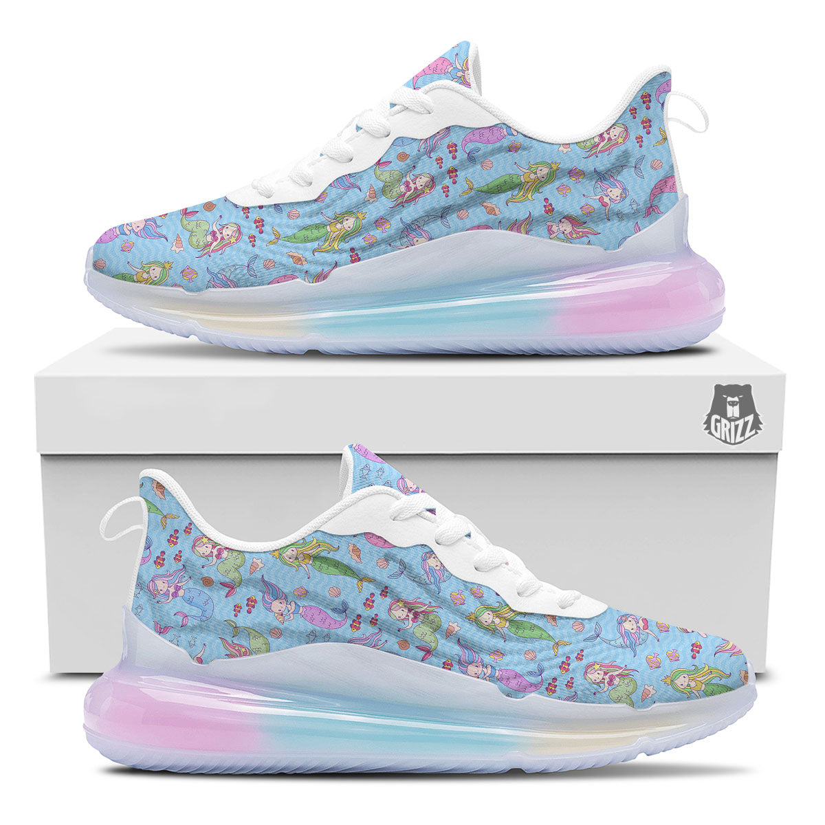 Cartoon Mermaid Print Pattern Running Sneakers-grizzshop