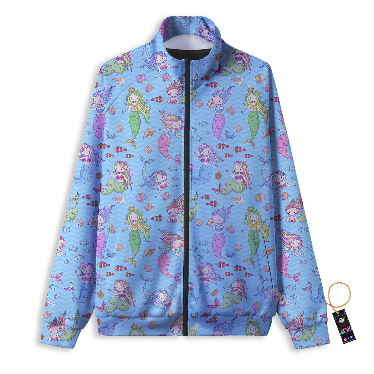 Cartoon Mermaid Print Pattern Track Jacket-grizzshop