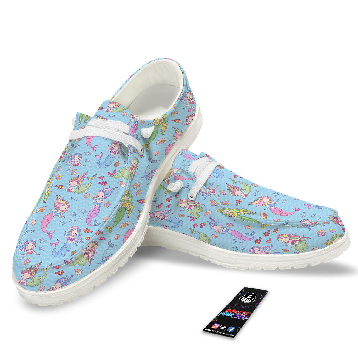 Cartoon Mermaid Print Pattern White Loafers-grizzshop