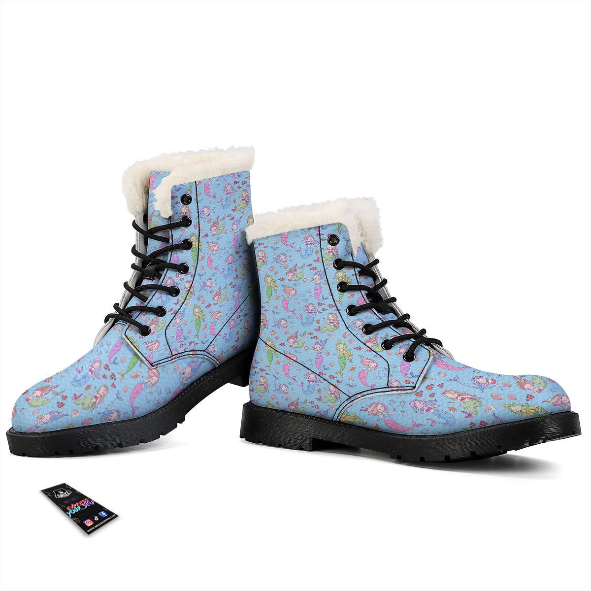 Cartoon Mermaid Print Pattern Winter Boots-grizzshop