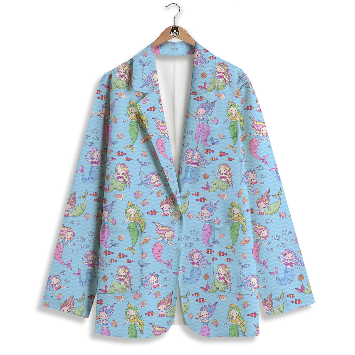 Cartoon Mermaid Print Pattern Women's Blazer-grizzshop