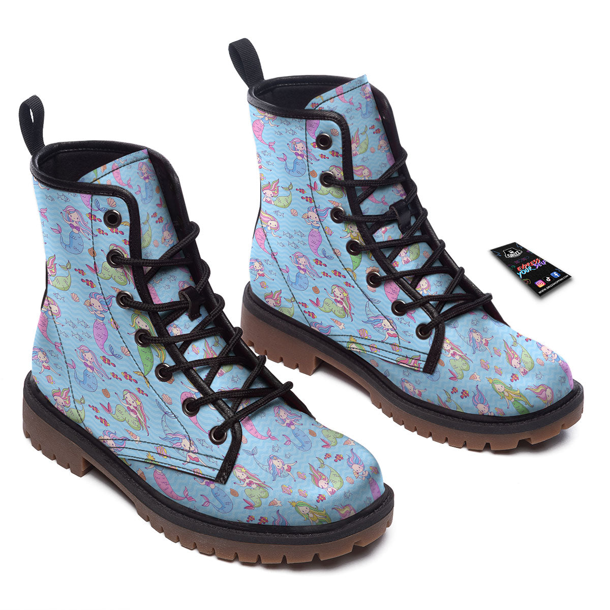 Cartoon Mermaid Print Pattern Work Boots-grizzshop