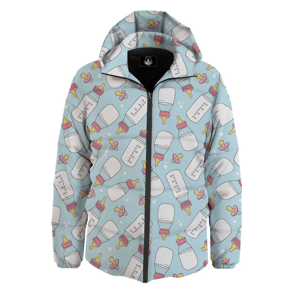 Cartoon Milk Bottle Print Pattern Down Jacket-grizzshop