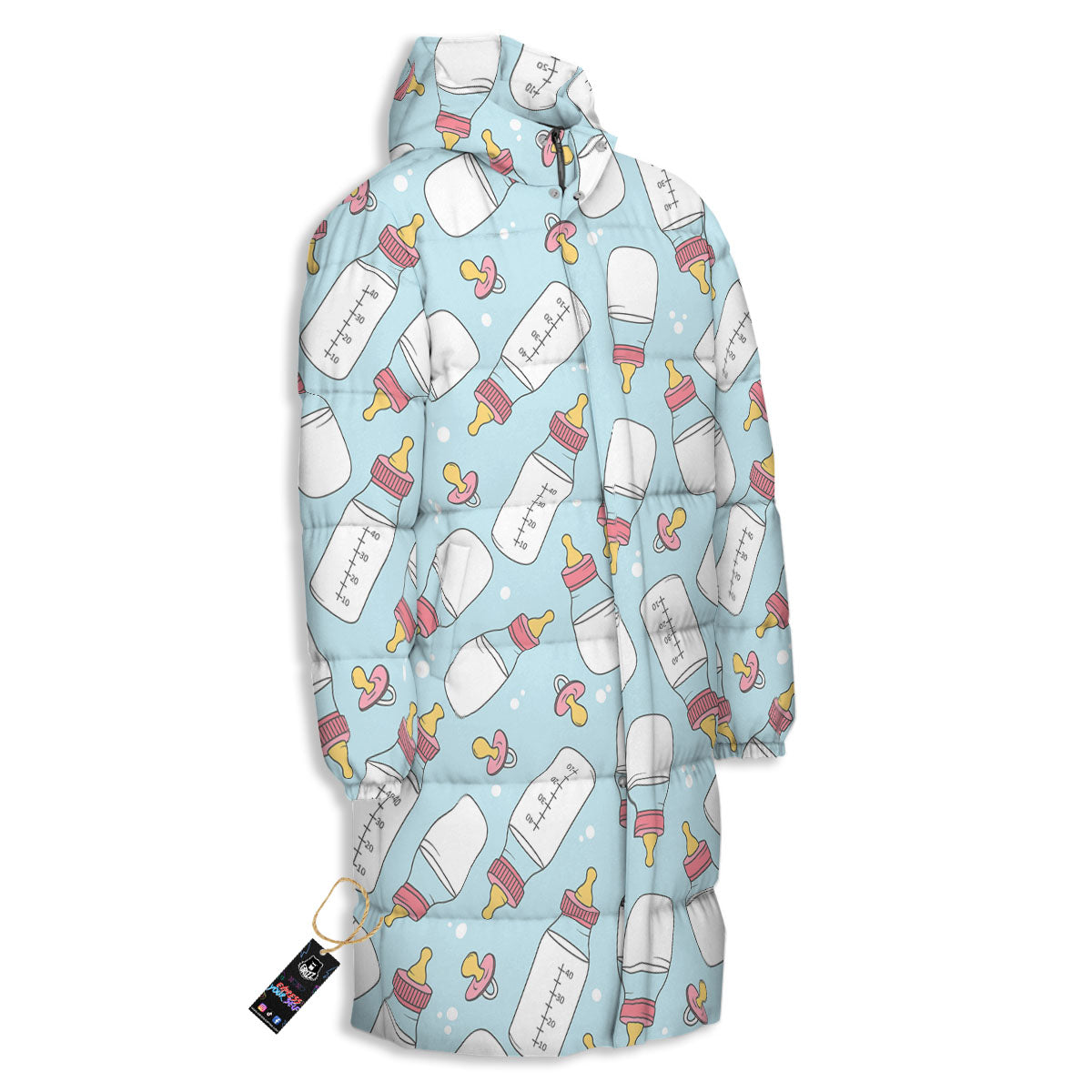 Cartoon Milk Bottle Print Pattern Long Down Jacket-grizzshop