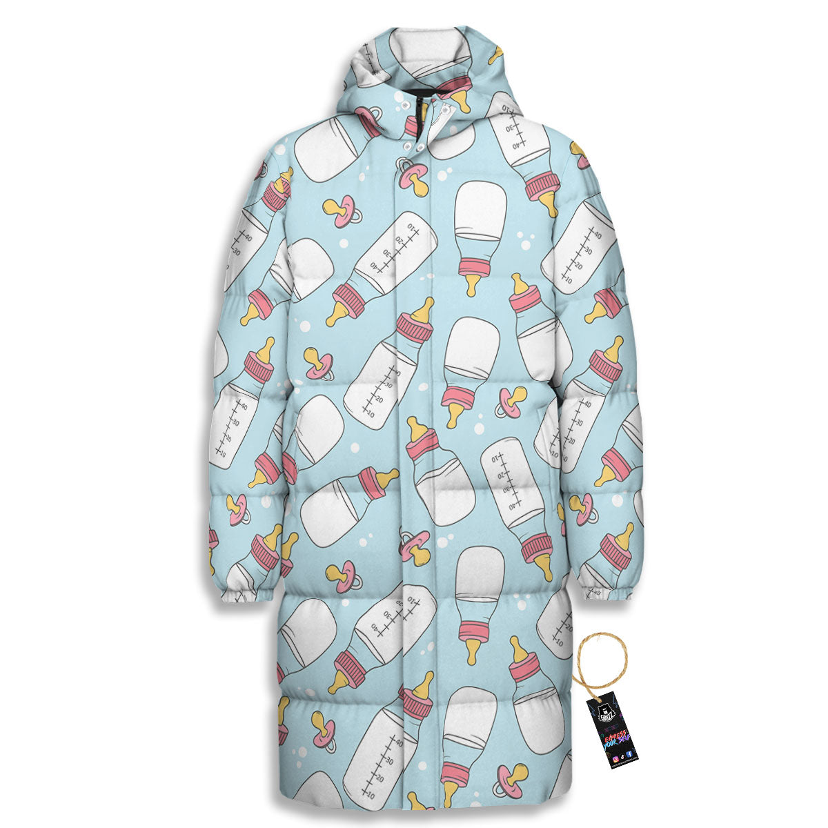 Cartoon Milk Bottle Print Pattern Long Down Jacket-grizzshop
