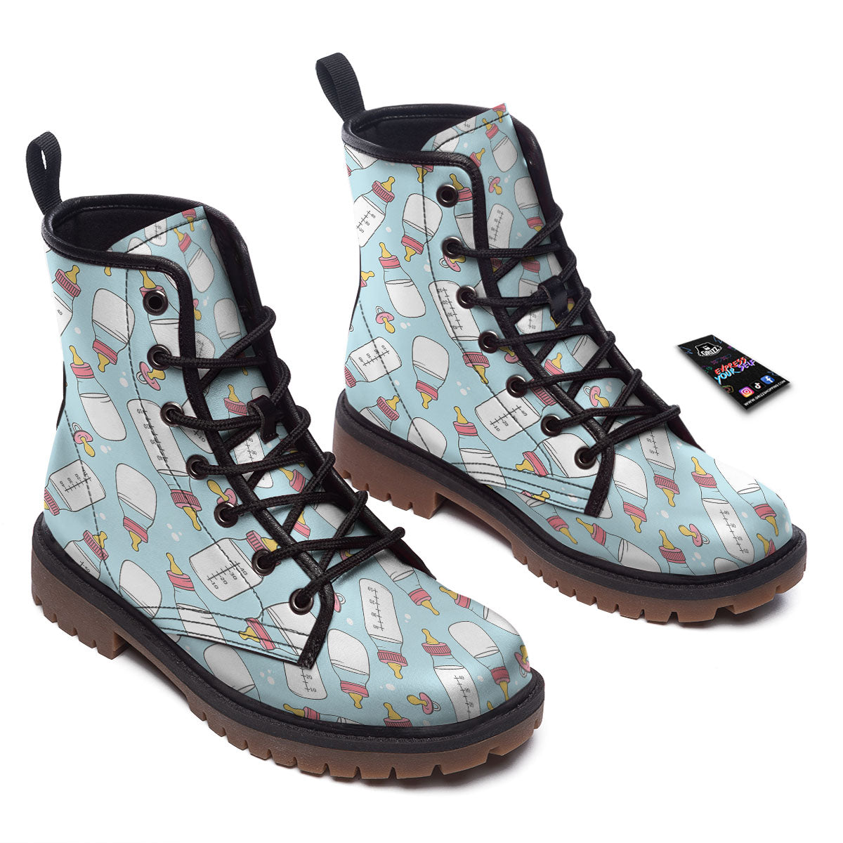 Cartoon Milk Bottle Print Pattern Work Boots-grizzshop