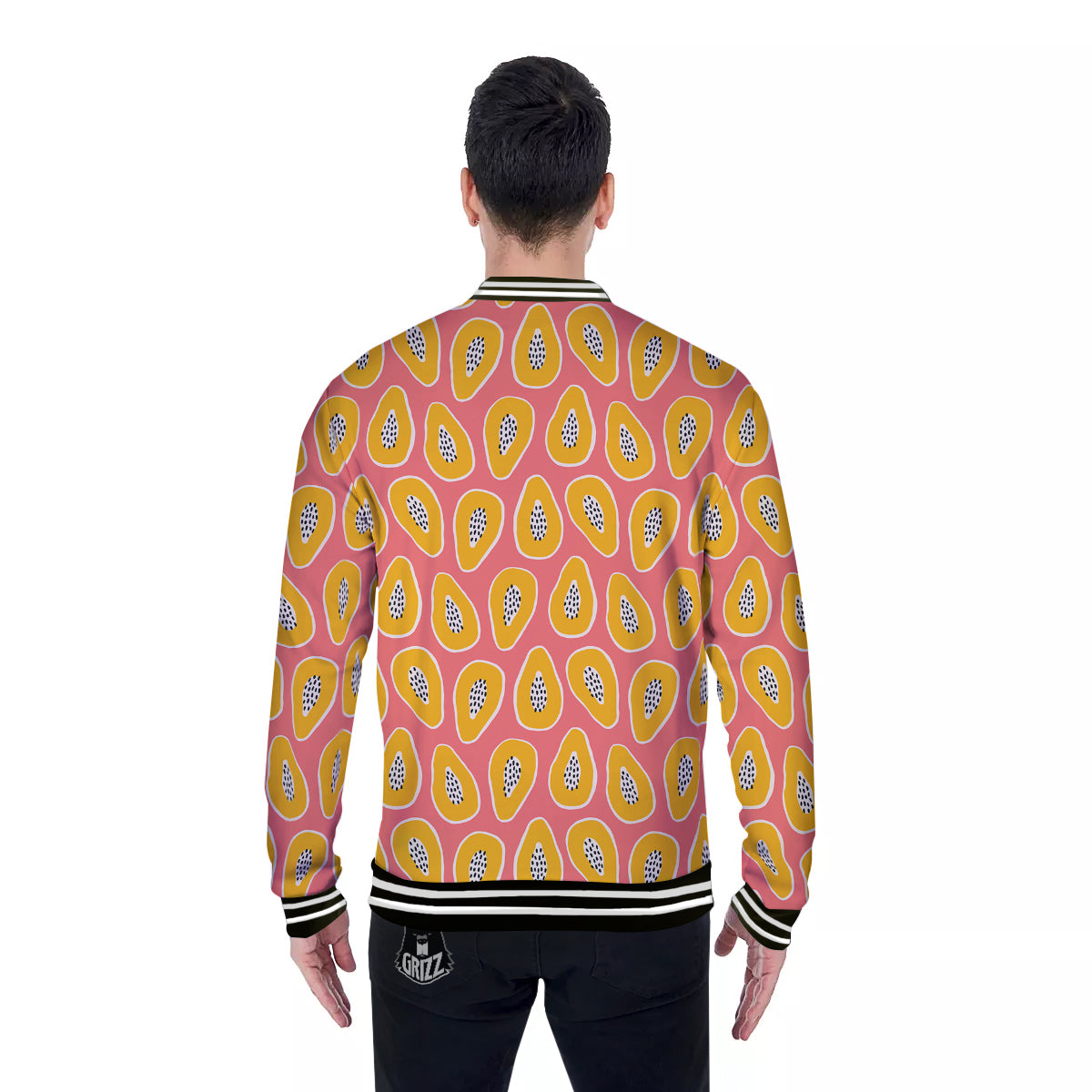 Cartoon Papaya Pink Print Pattern Baseball Jacket-grizzshop
