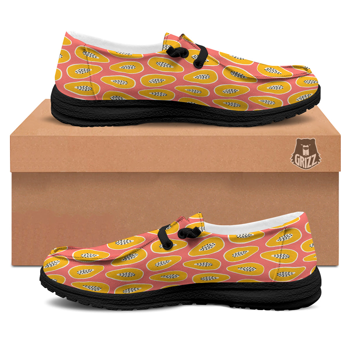 Cartoon Papaya Pink Print Pattern Black Loafers-grizzshop